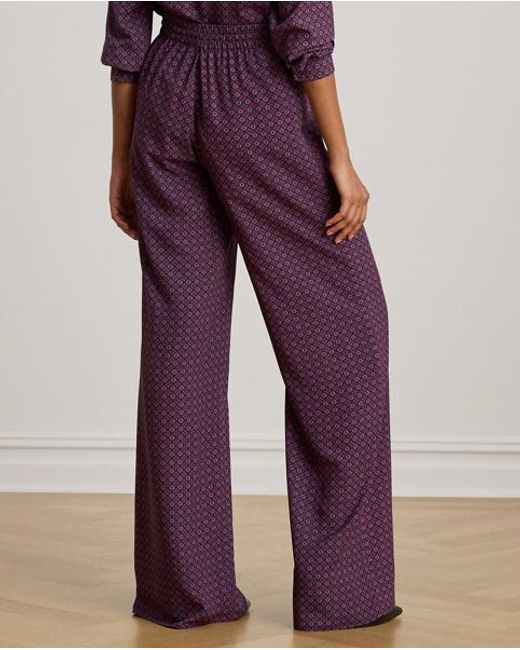Ralph Lauren Purple Foulard-Print Crepe Wide-Leg Pant