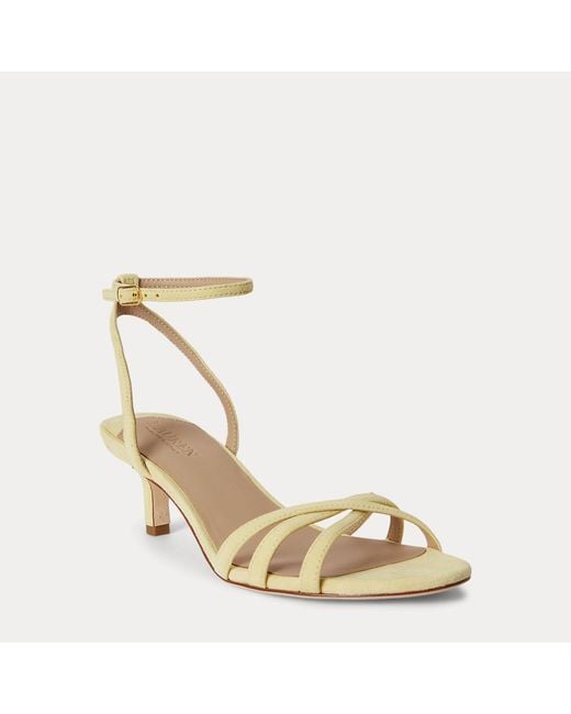 Ralph Lauren Metallic Kendyl Kitten-Heel Suede Sandal
