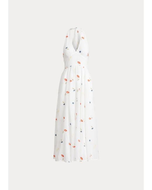 Polo Ralph Lauren White Besticktes Neckholder-Kleid