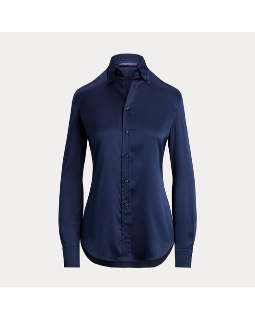 Ralph Lauren Blue Cameron Straight Fit Silk Shirt