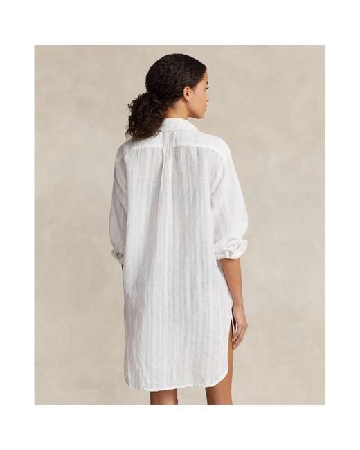 Copricostume a camicia in lino e cotone di Polo Ralph Lauren in White