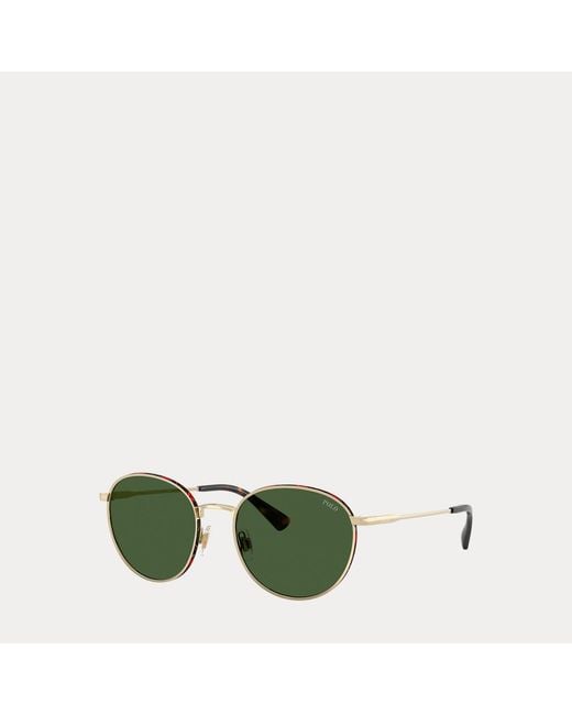 Polo Ralph Lauren Multicolor Plaid-Accent Round Metal Sunglasses for men