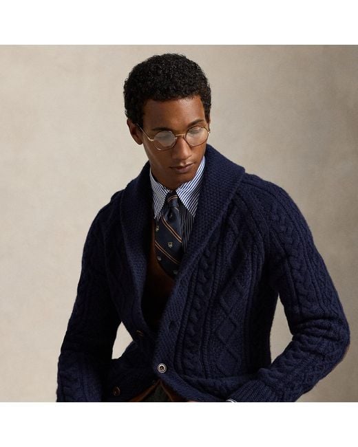 Cardigan Laine Et Alpaga Patch En Daim Polo Ralph Lauren pour homme en coloris Blue