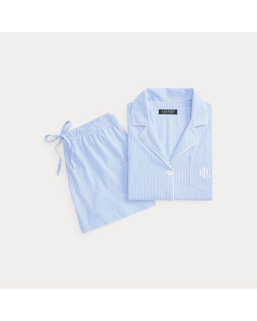 Ralph Lauren Blue Striped Cotton Jersey Boxer Sleep Set