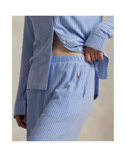 Pigiama in maglia Oxford a righe di Polo Ralph Lauren in Blue