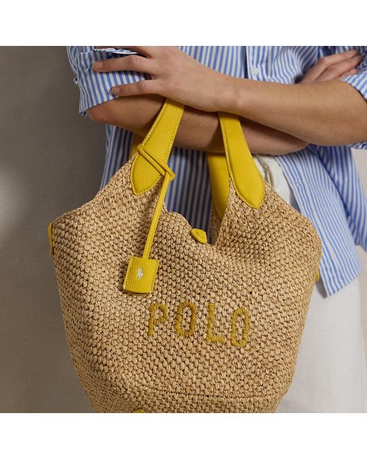 Polo Ralph Lauren Metallic Polo Play Raffia-Leather Logo Tote