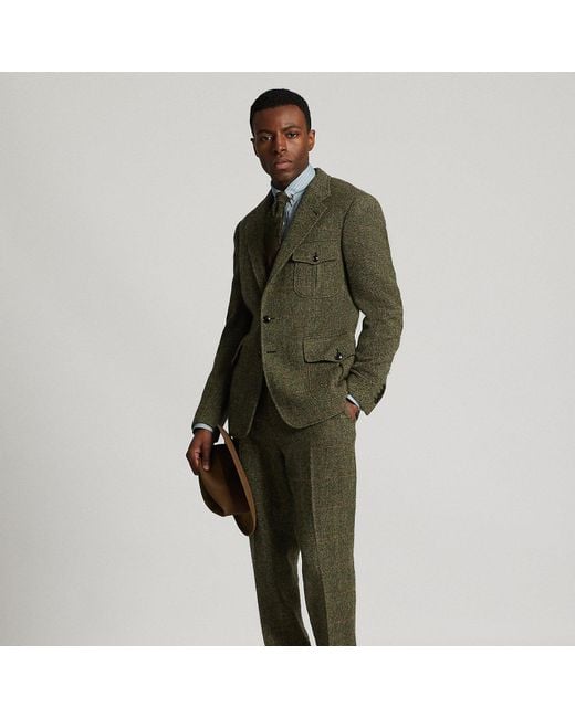 RRL Green Slim Fit Windowpane Wool Suit Trouser for men