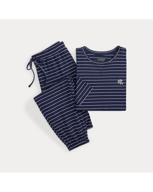 Ralph Lauren Blue Striped Interlock Jogger Pyjama Set