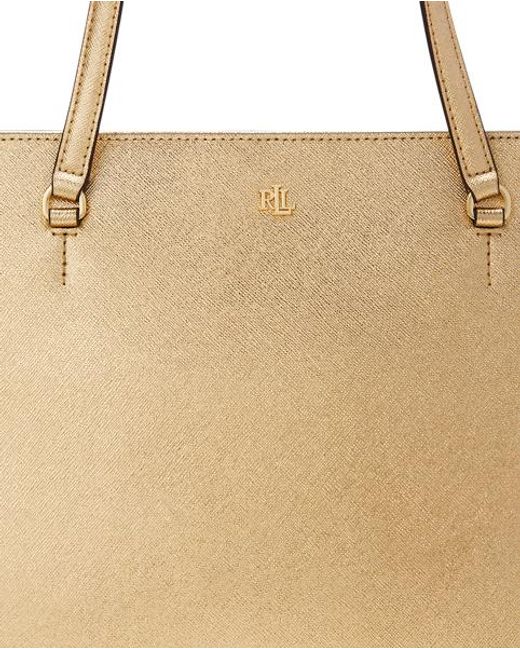 Ralph Lauren Blue Schraffierte Ledertragetasche Karly