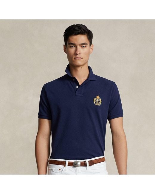 Polo Ralph Lauren Blue Custom Slim Triple-pony Mesh Polo Shirt for men