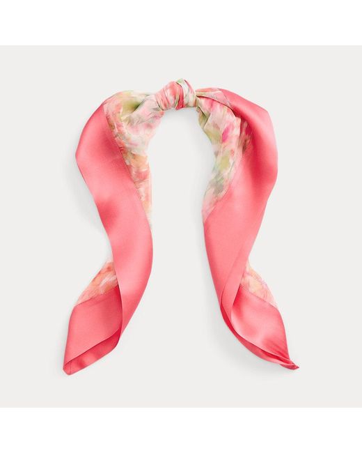 Lauren by Ralph Lauren Margot Gebloemde Vierkante Zijden Sjaal in het Pink