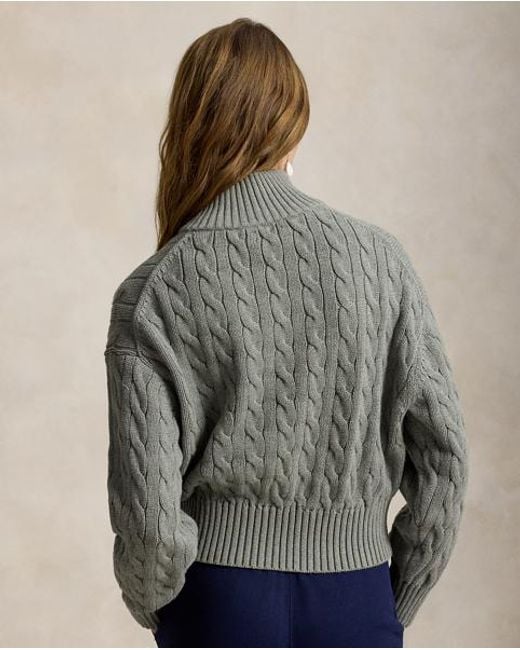 Polo Ralph Lauren Gray Cable-Knit Cotton Quarter-Zip Jumper