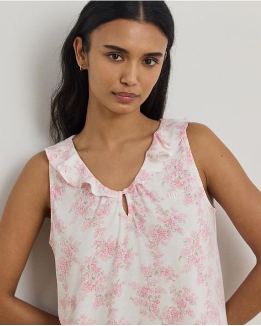 Ralph Lauren Pink Floral Ruffle-Trim Jersey Nightgown