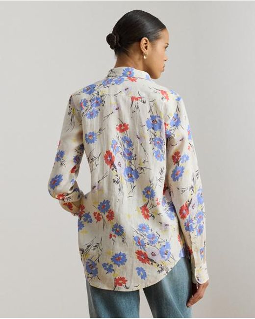 Ralph Lauren Blue Relaxed Fit Floral Linen Shirt