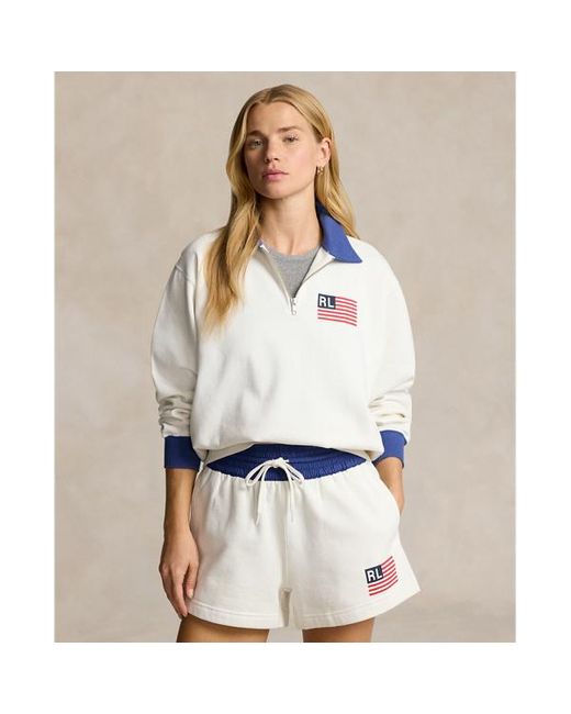 Polo Ralph Lauren Fleece Trui Met Vlag En Halflange Rits in het White