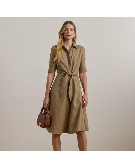Ralph Lauren Green Tie-Front Linen Shirtdress