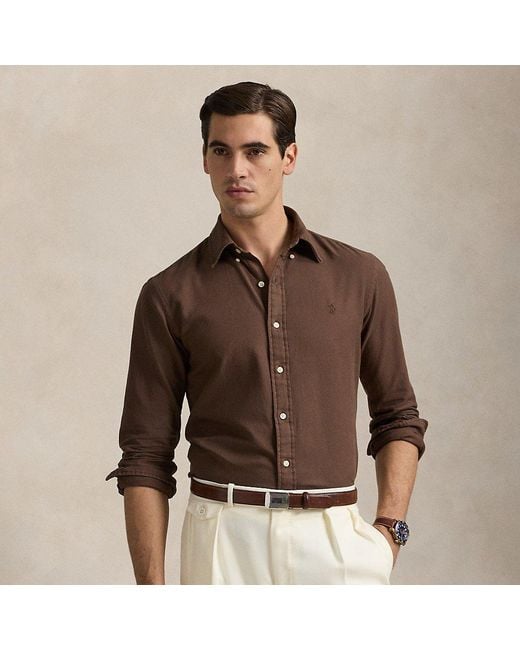 Camicia in dobby Custom-Fit di Polo Ralph Lauren in Brown da Uomo