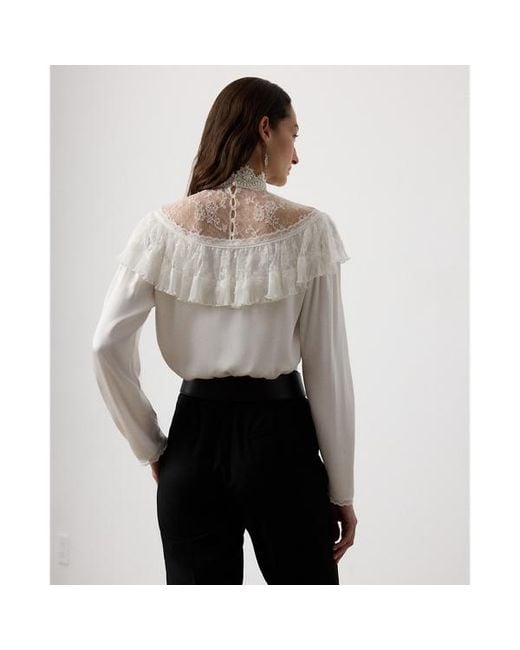 Ralph Lauren Gray Alexandrea Crepe-Back-Satin Blouse