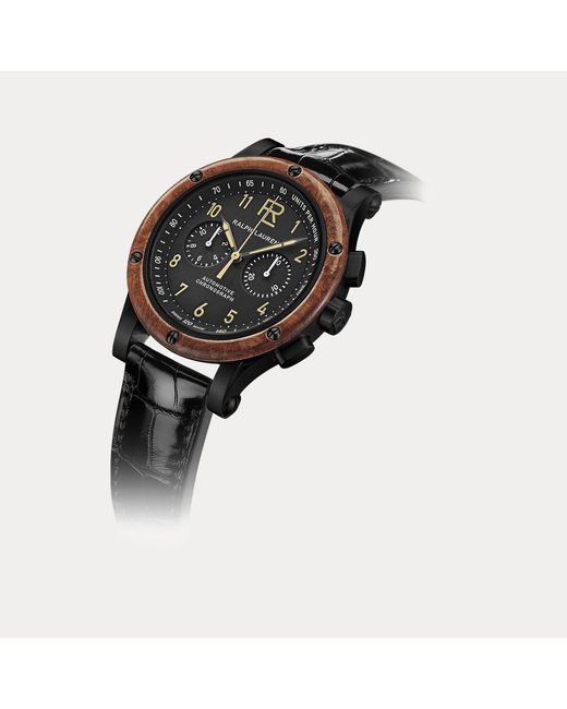 Ralph Lauren Black 42 Mm Chronograph Steel Wood Bezel for men
