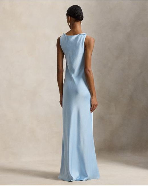 Polo Ralph Lauren Blue Satin Dress With Woven Shoulder Straps