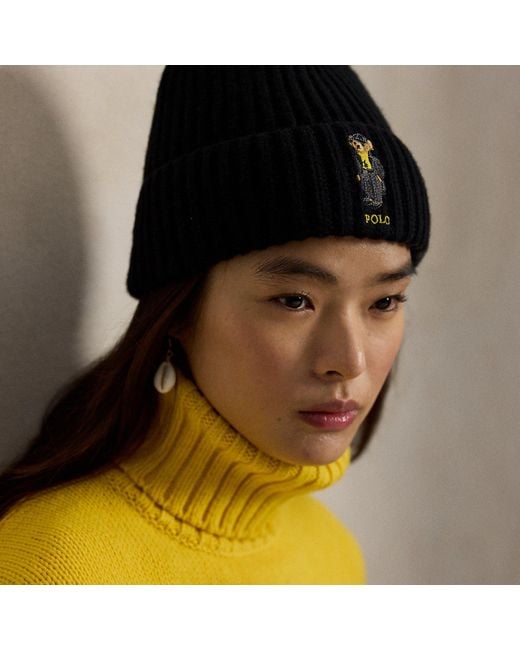 Bonnet En Laine Côtelée Polo Bear Polo Ralph Lauren en coloris Black
