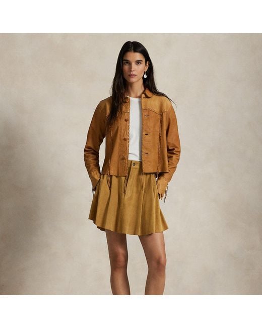 Polo Ralph Lauren Brown Pleated Suede Skirt