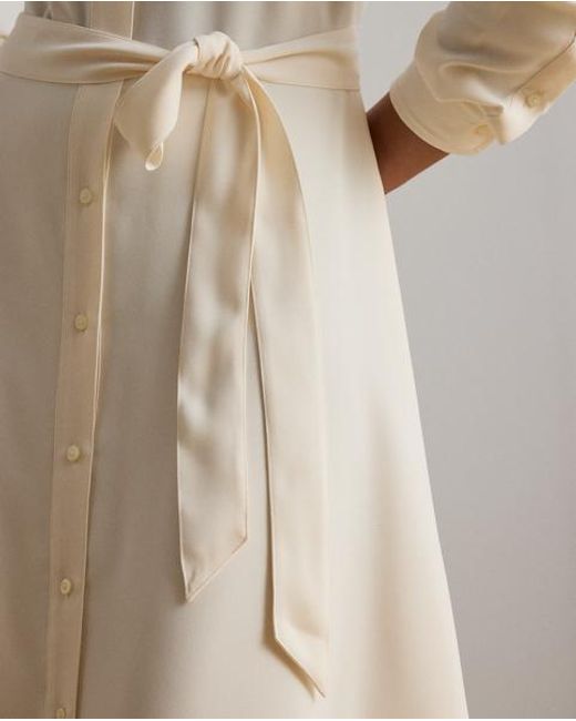 Ralph Lauren Natural Double-Faced Georgette Belted Shirtdress
