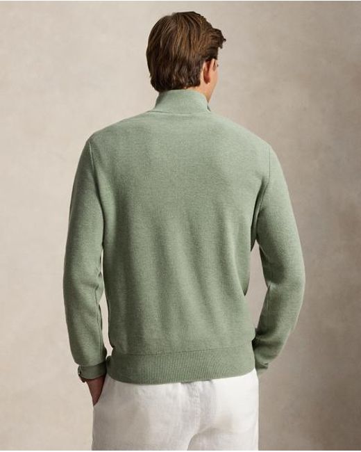 Polo Ralph Lauren Green Mesh-Knit Cotton Quarter-Zip Jumper for men