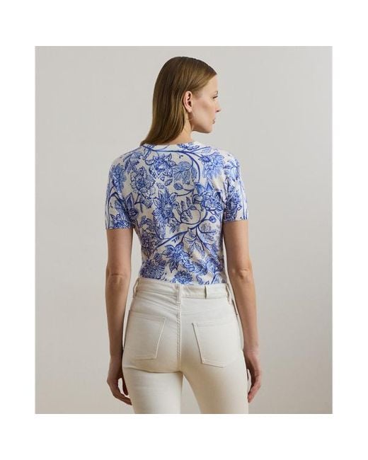 Maglia a maniche corte in lino e cotone di Ralph Lauren in Blue