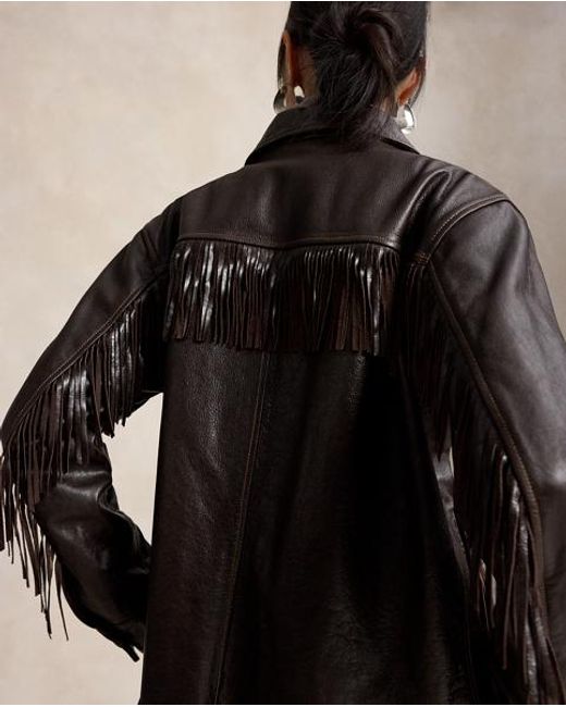 Polo Ralph Lauren Black Fringe-Trim Leather Shirt
