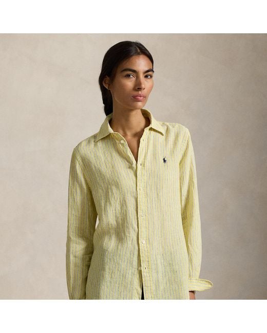 Polo Ralph Lauren Classic Fit Gestreept Linnen Overhemd in het Yellow