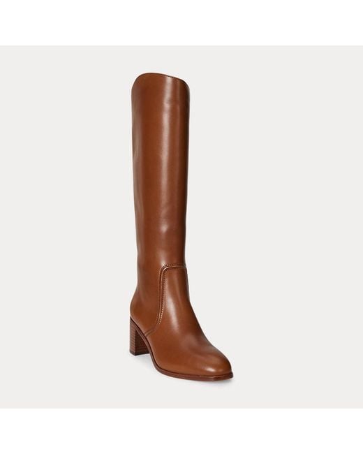 Stivali alti Charly in vitello di Ralph Lauren in Brown