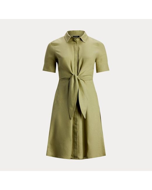 Taglie Plus - Chemisier in lino con chiusura con lacci di Ralph Lauren in Green