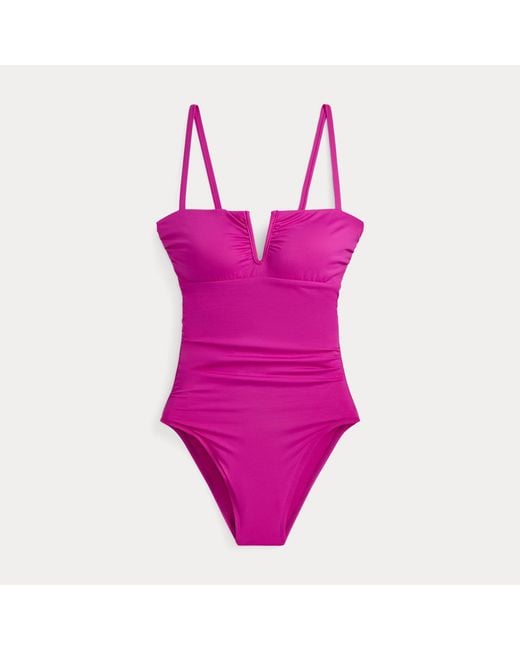 Ralph Lauren Purple V-Cutout Bandeau One-Piece