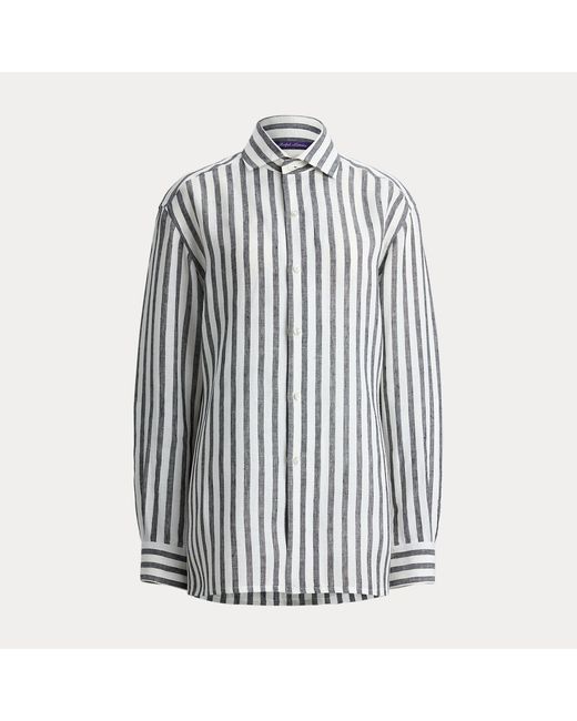 Ralph Lauren Black Capri Relaxed Fit Striped Linen Shirt