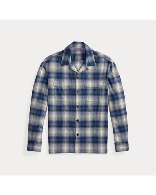 Ralph Lauren Blue Plaid Cotton-Cashmere Shirt for men
