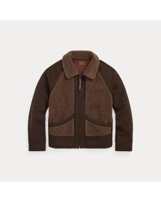 RRL Brown Fleece-Panelled Jacquard Jacket for men
