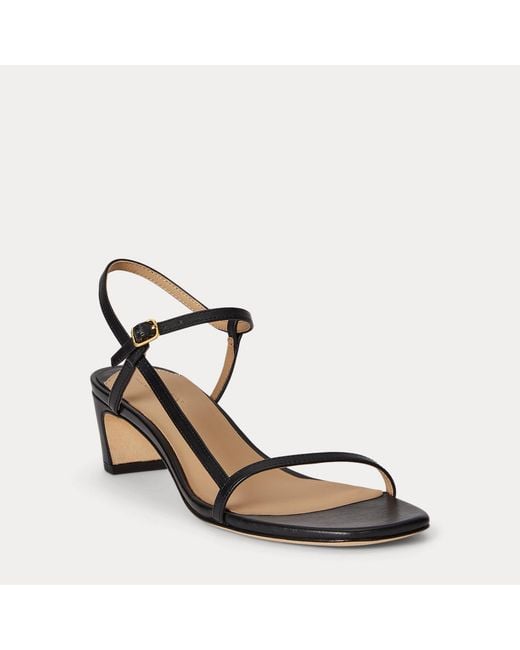 Ralph Lauren Black Lainee Mid-Heel Nappa Leather Sandal