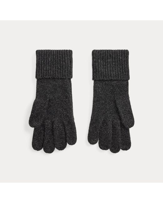 Ralph Lauren Black Embroidered-Crest Metallic Knit Gloves