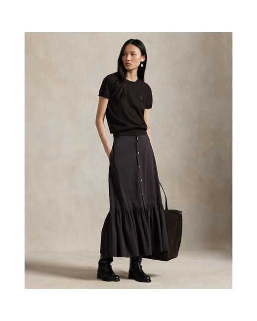Polo Ralph Lauren Black Ruffled-Hem Cotton-Silk Skirt