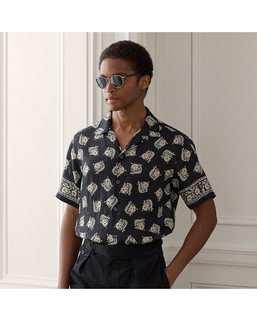 Ralph Lauren Black Printed Linen Camp Shirt for men