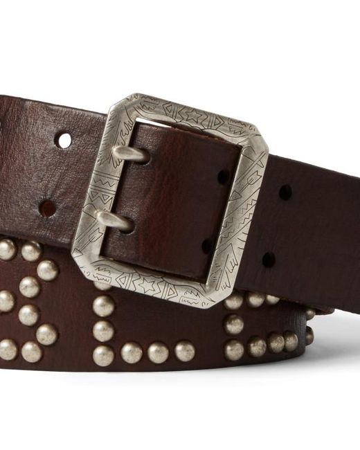 RRL Brown Studded-logo Leather Belt for men