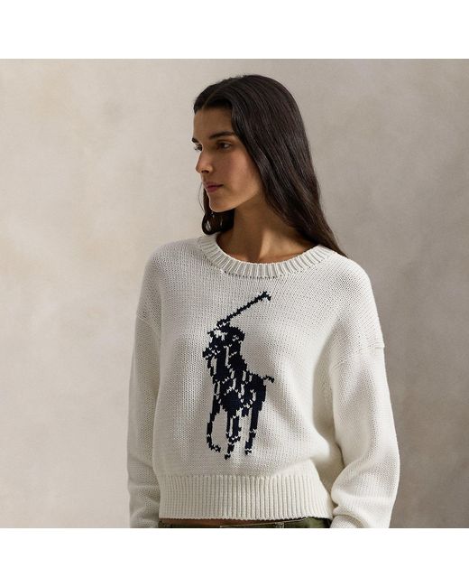 Polo Ralph Lauren White Big Pony Cotton Crewneck Jumper