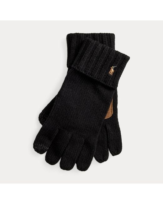 Polo Ralph Lauren Black Wool Touch Screen Gloves for men