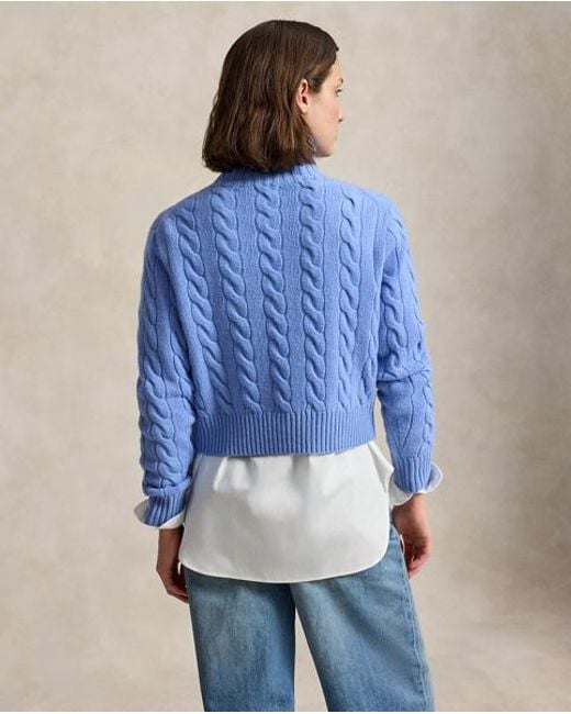 Polo Ralph Lauren Blue Cable-Knit Wool-Cashmere Rollneck
