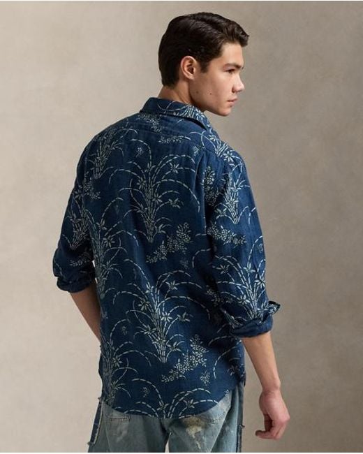 Polo Ralph Lauren Blue Classic Fit Floral Linen Shirt for men