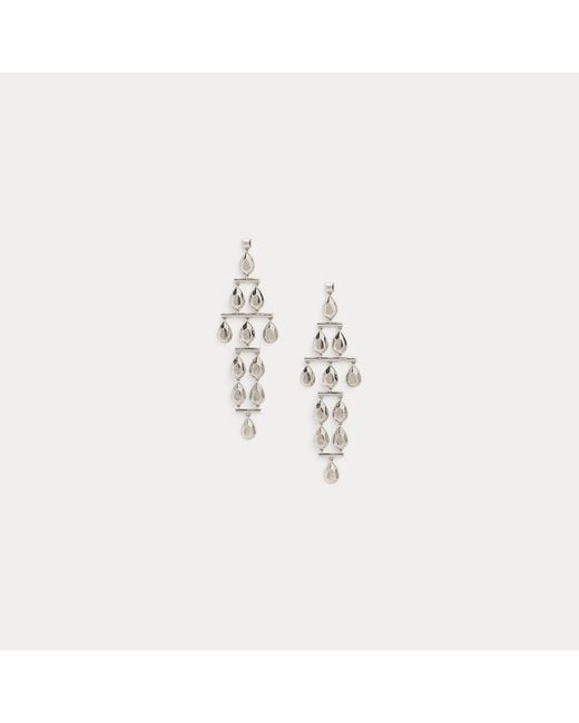 Ralph Lauren White Tone Teardrop Chandelier Earrings