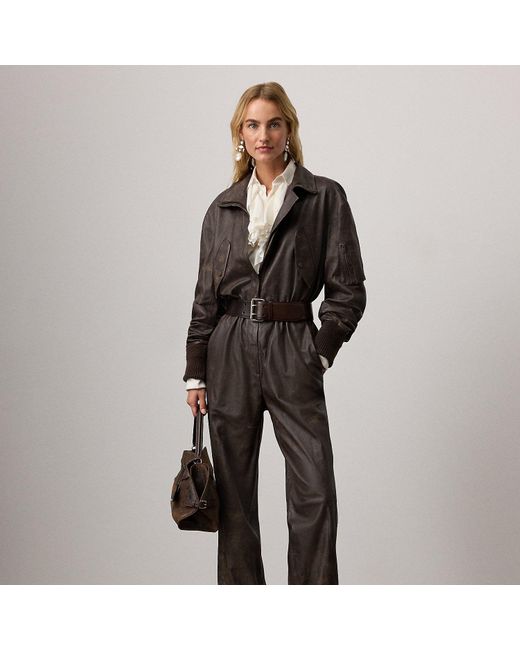 Ralph Lauren Black Vaughn Distressed Lambskin Jumpsuit