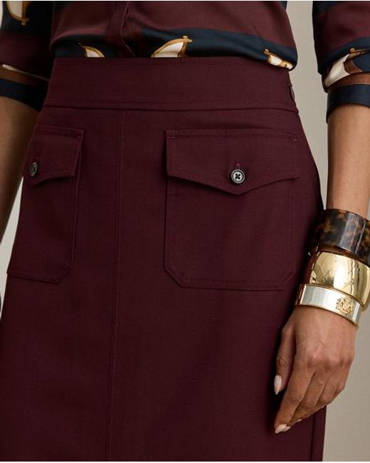 Ralph Lauren Purple Wool-Blend Twill Pencil Midi Skirt