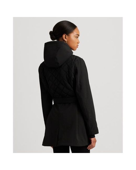 Giacca con cappuccio e cintura di Lauren by Ralph Lauren in Black